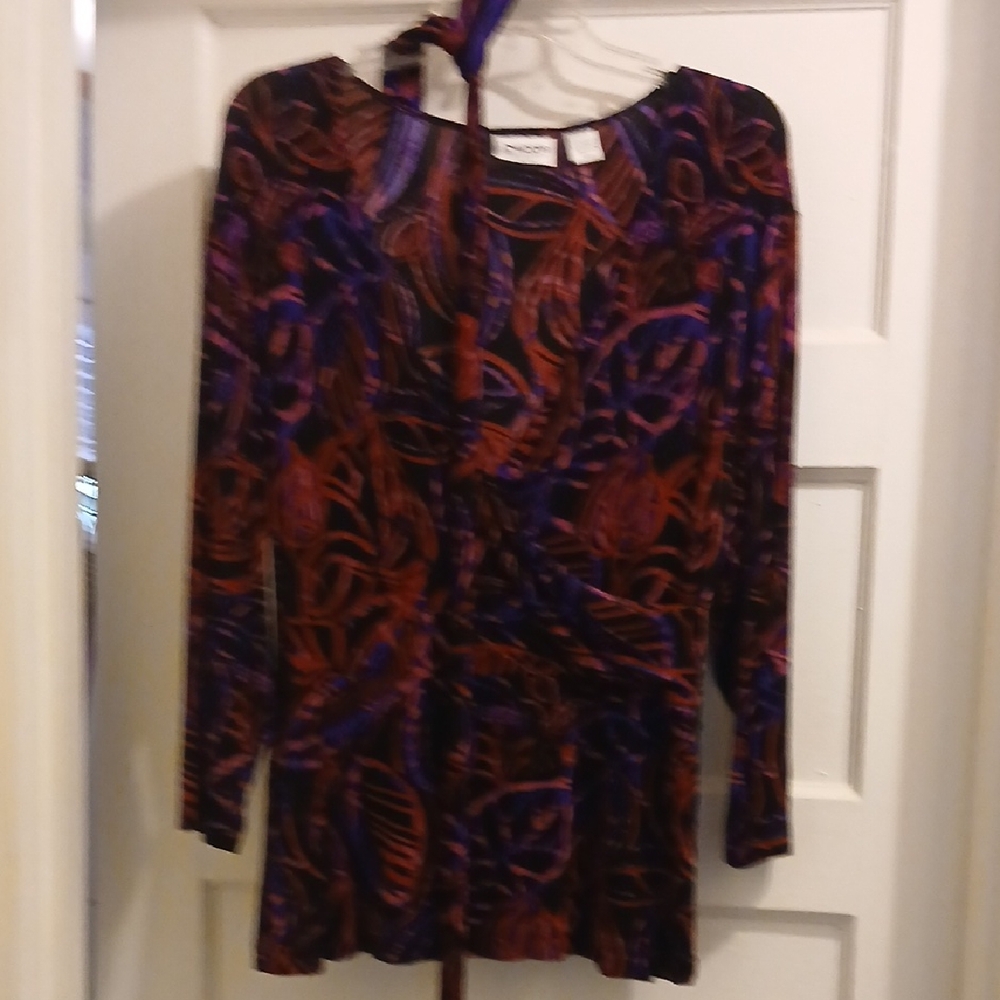 Chico's Long-Sleeve V-Neck Printed Dress Top - Purple & Red